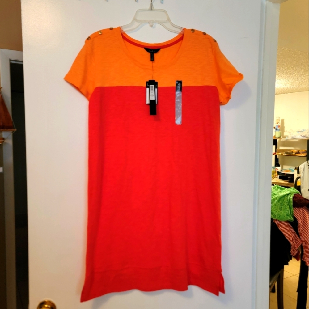 Nicole Miller Orange Dream Colorblock T-Shirt Dress